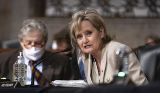 Sen. Cindy Hyde-Smith, R-Miss., speaks during a hearing with the Senate Appropriations Subcommittee on Labor, Health and Human Services, Education, and Related Agencies, on Capitol Hill in Washington, Wednesday, Sept. 16, 2020. (Anna Moneymaker/New York Times, Pool via AP)