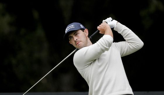 Patrick Cantlay hits from the second tee during the final round of the Zozo Championship golf tournament Sunday, Oct. 25, 2020, in Thousand Oaks, Calif. (AP Photo/Ringo H.W. Chiu)