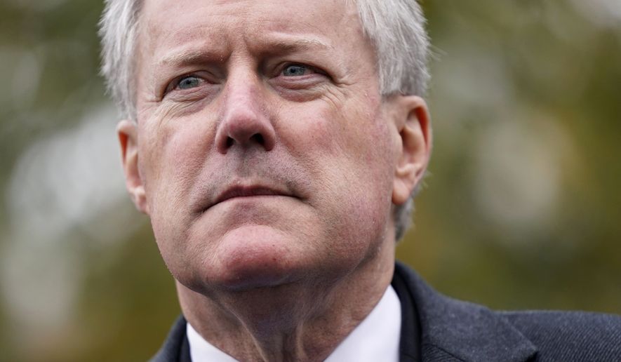 White House chief of staff Mark Meadows speaks with reporters outside the White House, Monday, Oct. 26, 2020, in Washington. (AP Photo/Patrick Semansky)