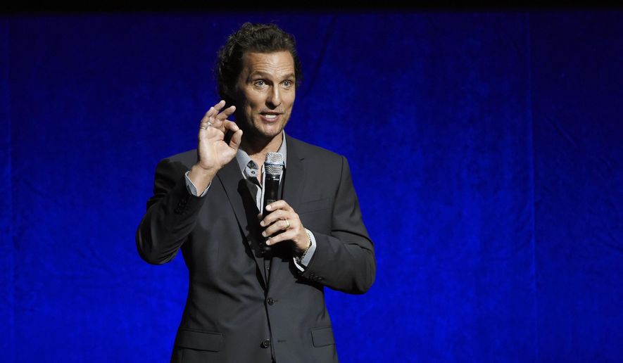 Matthew McConaughey addresses the audience during the Sony Pictures Entertainment presentation at CinemaCon on April 23, 2018, in Las Vegas. (Photo by Chris Pizzello/Invision/AP, File)