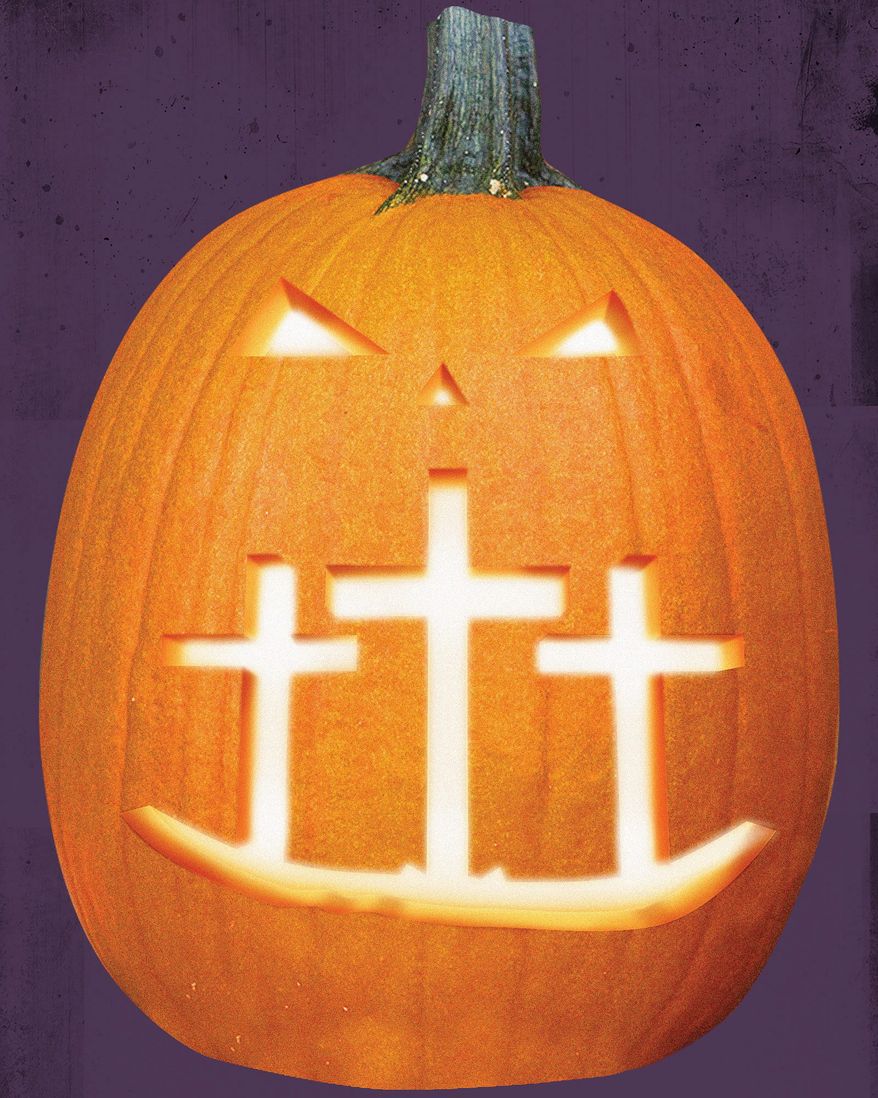 Illustration on Halloween and Christianity by Linas Garsys/The Washington Times
