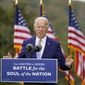 Democratic presidential candidate former Vice President Joe Biden speaks at Mountain Top Inn &amp; Resort, Tuesday, Oct. 27, 2020, in Warm Springs, Ga. (AP Photo/Andrew Harnik)