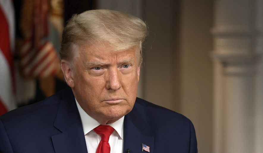 In this file image provided by CBSNews/60 MINUTES, President Donald Trump speaks during an interview conducted by Lesley Stahl in the White House, Tuesday, Oct. 20, 2020. (CBSNews/60 MINUTES via AP)  **FILE**