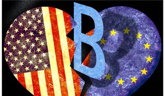 Illustration on Biden&#39;s impact on U.S. European relations by Alexander Hunter/The Washington Times