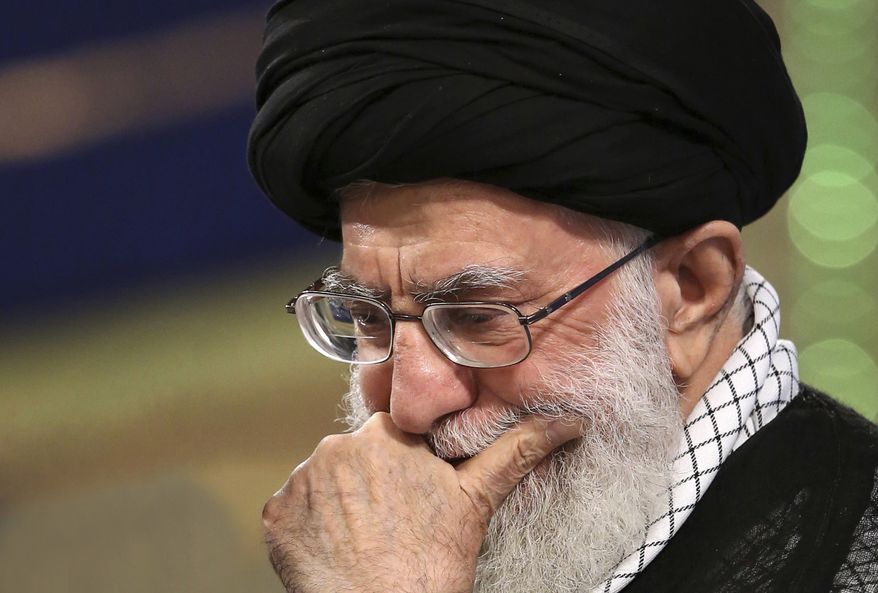 In this May 28, 2018, file photo released by an official website of the office of the Iranian supreme leader, Supreme Leader Ayatollah Ali Khamenei listens to a speaker during a meeting with a group of university students in Tehran, Iran. (Office of the Iranian Supreme Leader via AP, File) ** FILE **