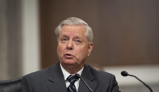 Sen. Lindsey Graham, R-S.C., speaks during a Senate Judiciary Committee Executive Business meeting, including the nomination of Amy Coney Barrett to serve as an associate justice on the Supreme Court of the United States, Thursday, Oct. 22, 2020, on Capitol Hill in Washington. (Caroline Brehman/Pool via AP)