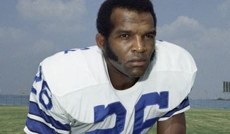 FILE - This Sept. 1972, file photo shows cornerback Herb Adderley, of the Dallas Cowboys NFL football team. Hall of Fame cornerback Herb Adderley has died. He was 81. His death was confirmed Friday, Oct. 30, 2020, on Twitter by nephew Nasir Adderley, a safety for the Los Angeles Chargers. Adderley played on six NFL title teams over a 12-year career with Green Bay and Dallas. (AP Photo/File)