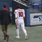 San Francisco 49ers quarterback Jimmy Garoppolo (10) walks to the locker room during the second half of an NFL football game against the Seattle Seahawks, Sunday, Nov. 1, 2020, in Seattle. (AP Photo/Scott Eklund)