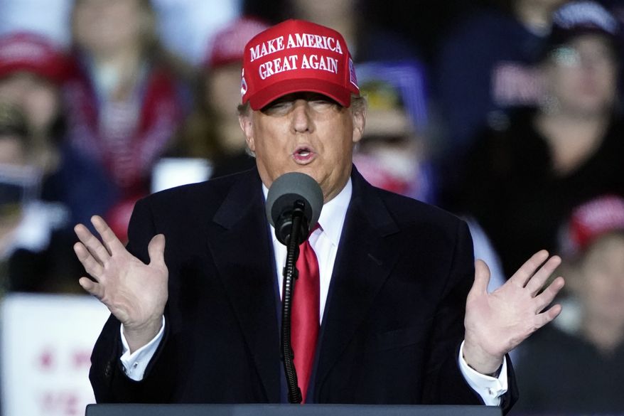 President Donald Trump speaks at a campaign rally on Sunday, Nov. 1, 2020, at Richard B. Russell Airport in Rome, Ga. (AP Photo/Brynn Anderson)