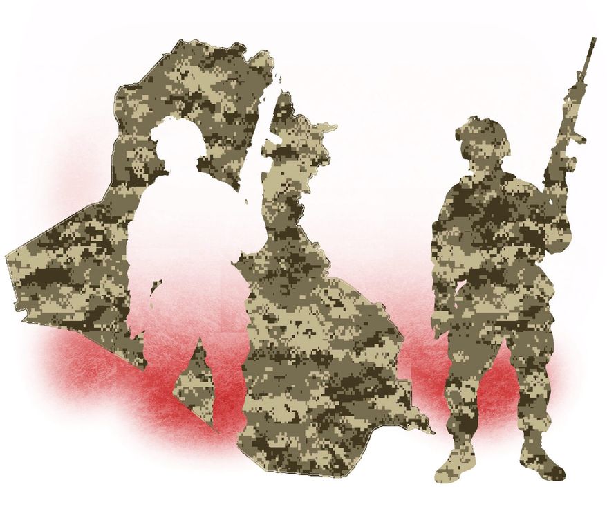 Illustration on withdrawal from Iraq by Alexander Hunter/The Washington Times