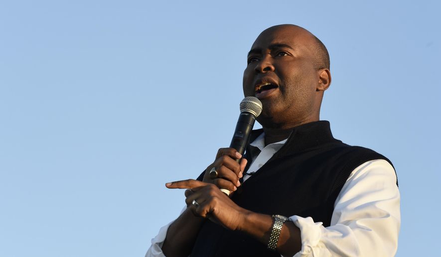 In this Oct. 17, 2020, file photo, Democratic U.S. Senate candidate Jaime Harrison speaks at a campaign rally in North Charleston, S.C. (AP Photo/Meg Kinnard, File)