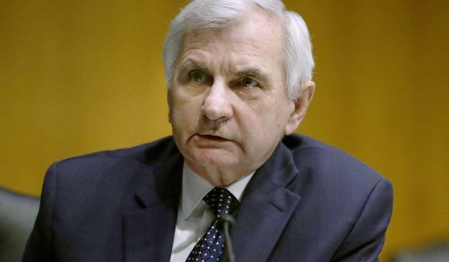 In this May 5, 2020, photo, Sen. Jack Reed, D-R.I., listens during a Senate Intelligence Committee nomination hearing on Capitol Hill in Washington. (AP Photo/Andrew Harnik, Pool) **FILE**