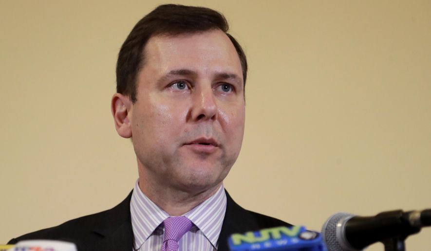 In this Tuesday Jan. 15, 2019, file photo, New Jersey Senate Minority Leader Tom Kean Jr., R-Westfield, addresses reporters, in Trenton, N.J. Kean will challenge incumbent Democrat Tom Malinowski for New Jersey's 7th Congressional District in the 2020 election. (AP Photo/Julio Cortez, File)