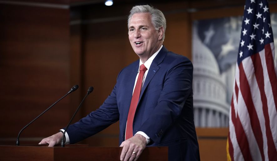 House Minority Leader Kevin McCarthy, R-Calif., gives his assessment of the GOP&#39;s performance in the election as he speaks with reporters at the Capitol in Washington, Wednesday, Nov. 4, 2020. (AP Photo/J. Scott Applewhite)