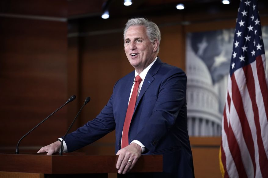 House Minority Leader Kevin McCarthy, R-Calif., gives his assessment of the GOP's performance in the election as he speaks with reporters at the Capitol in Washington, Wednesday, Nov. 4, 2020. (AP Photo/J. Scott Applewhite)