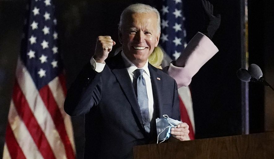 Democratic presidential candidate former Vice President Joe Biden speaks to supporters, early Wednesday, Nov. 4, 2020, in Wilmington, Del. (AP Photo/Paul Sancya