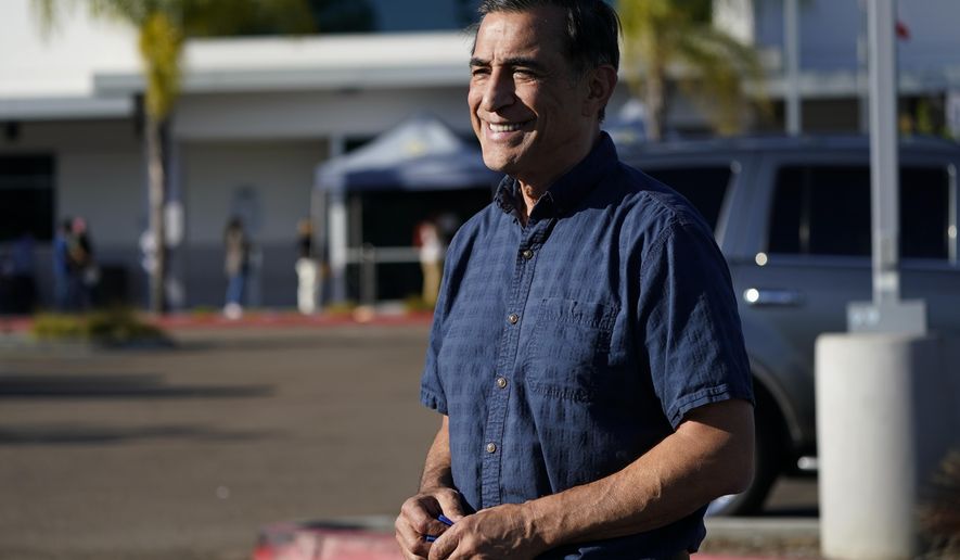 Congressional candidate and former Republican congressman Darrell Issa speaks during an interview Tuesday, Nov. 3, 2020, in San Marcos, Calif. Issa is running for Congress in California&#39;s 50th district. (AP Photo/Gregory Bull)