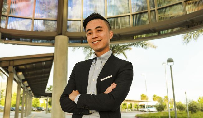 In a photo provided by Alex Lee for State Assembly 2020, Alex Lee poses for a photo at the Warm Springs Bay Area Rapid Transit station in Fremont, Calif., May 22, 2019. Voters have elected Lee, the youngest state lawmaker in more than eight decades. Lee survived a crowded nine-candidate primary election in March, then trounced his Republican rival by winning 73% of the vote in a San Francisco Bay Area district that includes part of Silicon Valley. (Vanessa Hsieh/Alex Lee for State Assembly 2020 via AP)