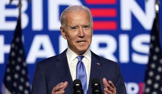 Democratic presidential candidate former Vice President Joe Biden speaks Friday, Nov. 6, 2020, in Wilmington, Del. (AP Photo/Carolyn Kaster)
