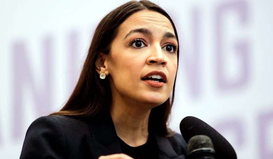 Rep. Alexandria Ocasio-Cortez (D-N.Y.) speaks during a news conference, Friday, May 1, 2020, in the Bronx borough of New York. (Associated Press)