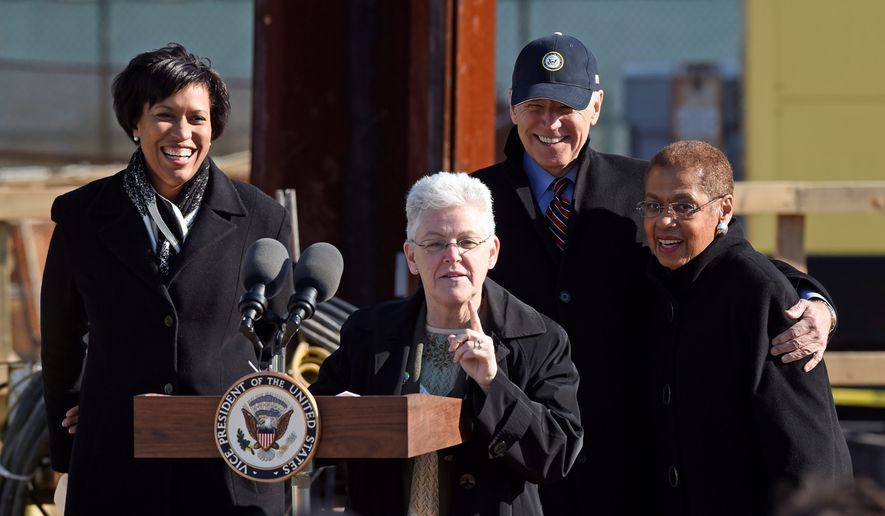 &quot;We are all excited to welcome the resident who will support D.C. values, including statehood for Washington, D.C.,&quot; Mayor Muriel Bowser (left) said Monday. D.C. officials said Monday they expect an easier working relationship with presumptive President-elect Joseph R. Biden (second from right) than with President Trump. (Associated Press)