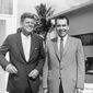 President-elect John F. Kennedy, left, and Vice President Richard Nixon are shown after their post-campaign conference at Key Biscayne in Miami, Fla., on Nov. 14, 1960.  (AP Photo)
