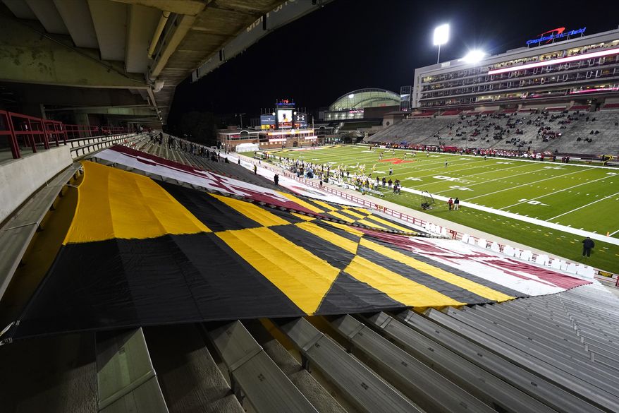 Empty stands are seen prior to NCAA college football game between Maryland and Minnesota, Friday, Oct. 30, 2020, in College Park, Md. (AP Photo/Julio Cortez) **FILE**