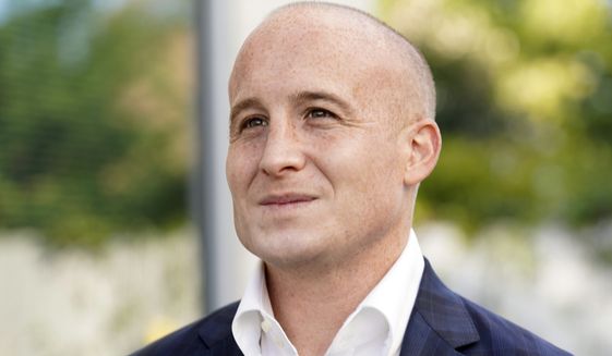Then-U.S. Rep. Max Rose, D-N.Y., poses for a portrait outside his office in Staten Island, Thursday, Oct. 8, 2020, in New York. Rose has conceded in a competitive race in New York City’s only conservative-leaning congressional district to Republican Nicole Malliotakis. Malliotakis held a wide lead over Rose in the 11th Congressional District that includes all of Staten Island and part of Brooklyn. (AP Photo/Kathy Willens) **FILE**