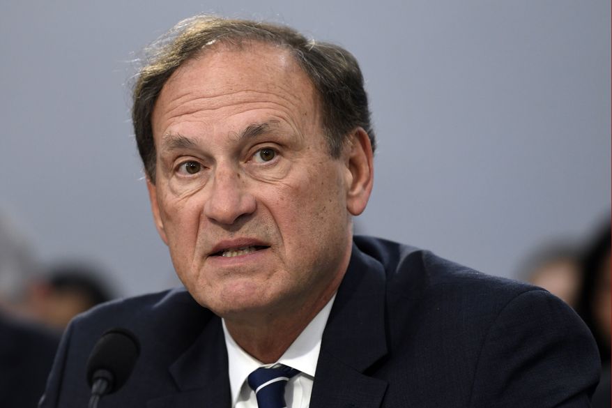 FILE - In this March 7, 2019, file photo, Supreme Court Justice Samuel Alito testifies before the House Appropriations Committee on Capitol Hill in Washington. (AP Photo/Susan Walsh, File)
