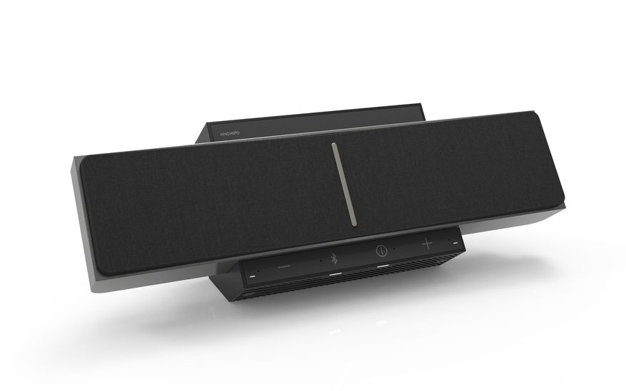 This product image released by Noveto Systems shows the SoundBeamer which beams music and sounds straight into your head, without the need for headphones. The technology uses a 3-D sensing module and locates and tracks the ear position sending audio via ultrasonic waves to create sound pockets by the user’s ears. Sound can be heard in stereo or a spatial 3-D mode that creates 360 degree sound around the listener, the company said. (Noveto Systems via AP)