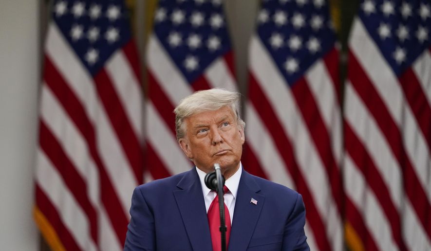 FILE - In this Nov. 13, 2020, file photo President Donald Trump speaks in the Rose Garden of the White House in Washington. (AP Photo/Evan Vucci, File)