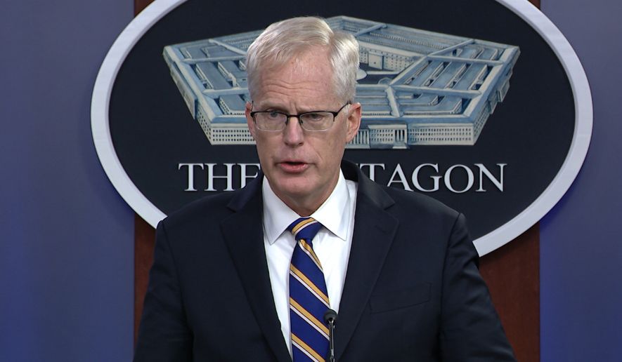 In this Tuesday, Nov. 17, 2020, image taken from a video provided by Defense.gov, acting Defense Secretary Christopher Miller speaks at the Pentagon in Washington. (Defense.gov via AP) ** FILE **