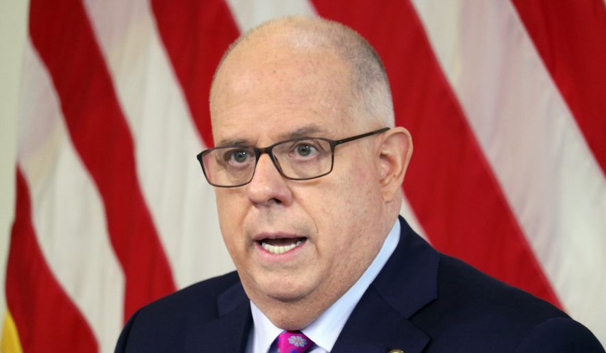Maryland Gov. Larry Hogan announces a new round of restrictions effective later this week, including a 10 p.m. closing time for bars and 50% capacity for retail and other businesses, due to rising cases of COVID-19 during a news conference on Tuesday, Nov. 17, 2020, in Annapolis, Md. (AP Photo/Brian Witte) ** FILE **