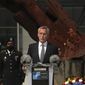 In this Friday, Sept. 11, 2020, file photo, NATO Secretary-General Jens Stoltenberg speaks during a ceremony marking the 19th anniversary of the Sept. 11 attacks, at NATO headquarters in Brussels. (AP Photo/Francisco Seco, Pool, File)  ** FILE **
