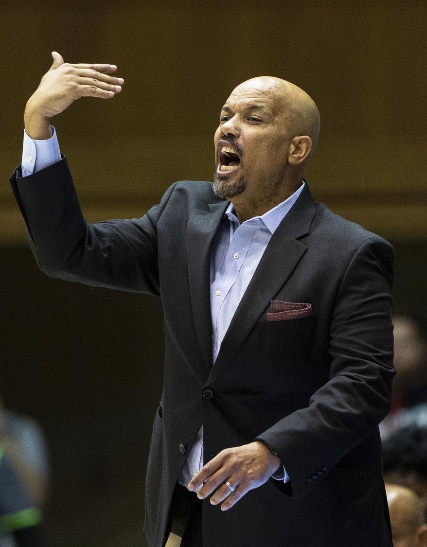 FILE - In this Nov. 15, 2019, file photo, Georgia State head coach Rob Lanier shouts to his team during an NCAA college basketball game against Duke in Durham, N.C. Georgia Tech and Georgia State announced Wednesday, May 13, 2020, that the city rivals will play a three-game men's basketball series beginning in December, their first match-up during the regular season since 2008. The Atlanta schools are only about three miles apart. (AP Photo/Ben McKeown, File)