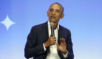 This Feb. 19, 2019, file photo shows former President Barack Obama speaking at the My Brother&#39;s Keeper Alliance Summit in Oakland, Calif. Obama’s “A Promised Land” sold nearly 890,000 copies in the U.S. and Canada in its first 24 hours, putting it on track to be the best selling presidential memoir in modern history. (AP Photo/Jeff Chiu, File)