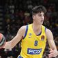 FILE - In this Nov. 19, 2019, file photo, Maccabi Fox Tel Aviv&#39;s Deni Avdija controls the ball during the Euro League basketball match between Olimpia Milan and Maccabi Fox Tel Aviv, in Milan, Italy. Avdija was selected by the Washington Wizards in the NBA draft Wednesday, Nov. 18, 2020. (AP Photo/Antonio Calanni, File)