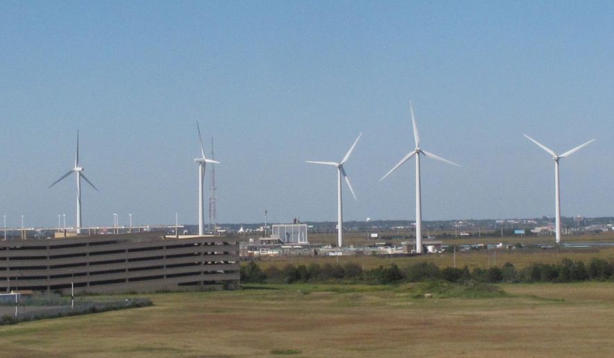 This Oct. 1, 2020 photo shows windmills at a utility plant in Atlantic City N.J. (AP Photo/Wayne Parry) **FILE**