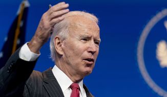 President-elect Joe Biden speaks at The Queen theater, Thursday, Nov. 19, 2020, in Wilmington, Del. (AP Photo/Andrew Harnik)