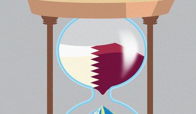 Illustration on relation with Qatar by Linas Garsys/The Washington Times