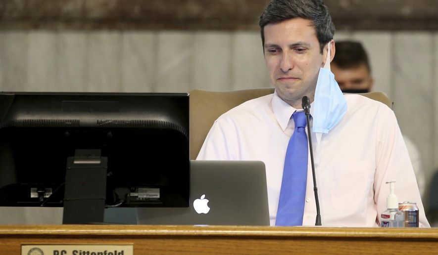 In this June 24, 2020, photo is Cincinnati City Council member P.G. Sittenfeld at Cincinnati City Hall. Sittenfeld who has been planning to run for mayor has been indicted on federal corruption charges. An indictment Thursday, Nov. 19, shows that Democrat Sittenfeld faces six federal counts related to bribery and extortion. He pleaded not guilty before a federal magistrate and was released with restrictions (Kareem Elgazzar/The Cincinnati Enquirer via AP)