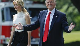 FILE- In this June 13, 2017, file photo, Ivanka Trump joins her father, President Donald Trump, as they walk across the South Lawn of the White House in Washington. New York&#39;s attorney general has sent a subpoena to the Trump Organization for records related to consulting fees paid to Ivanka Trump as part of a broad civil investigation into the president&#39;s business dealings, a law enforcement official said Thursday, Nov. 19, 2020.(AP Photo/Pablo Martinez Monsivais, File)