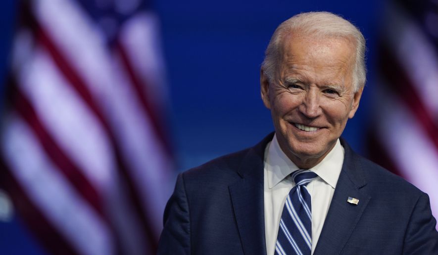 FILE - In this Nov. 10, 2020, file photo President-elect Joe Biden smiles as he speaks at The Queen theater in Wilmington, Del. President-elect Biden turns 78 on Friday, Nov. 20. (AP Photo/Carolyn Kaster, File)