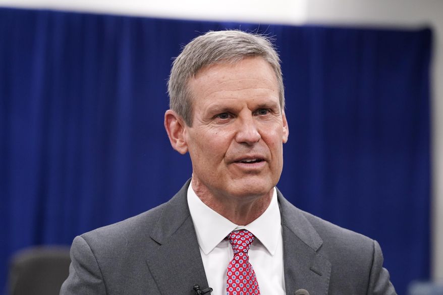 FILE - In this Nov. 10, 2020, file photo, Tennessee Gov. Bill Lee speaks with reporters in Nashville, Tenn. A federal appeals court ruled Friday, Nov. 20, 2020, that Tennessee can begin outlawing abortions because of a prenatal diagnosis of Down syndrome, as well prohibit the procedure if it is based on the race or gender of the fetus. Earlier this year, Lee enacted the so-called “reason bans” as part of a sweeping anti-abortion measure that he signed earlier this year. (AP Photo/Mark Humphrey, File)