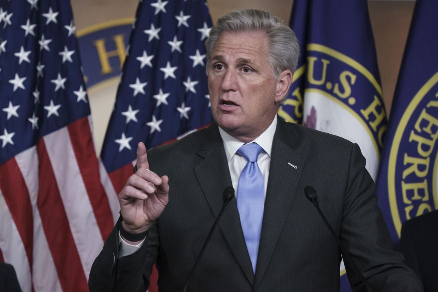 House Minority Leader Kevin McCarthy, R-Calif., holds a news conference following GOP leadership elections for the 117th Congress, at the Capitol in Washington, Tuesday, Nov. 17, 2020. (AP Photo/J. Scott Applewhite) ** FILE **