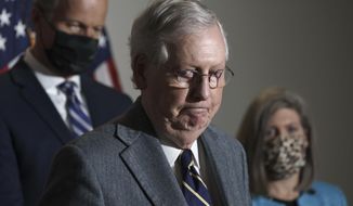 Senate Majority Leader Mitch McConnell, R-Ky., arrives to talk to reporters after a Republican Conference luncheon, on Capitol Hill in Washington, Tuesday, Nov. 17, 2020. (AP Photo/J. Scott Applewhite) **FILE**