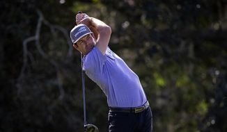 Robert Streb drives his ball off the second tee during final round of the RSM Classic golf tournament, Sunday, Nov. 22, 2020, in St. Simons Island, Ga. (AP Photo/Stephen B. Morton)