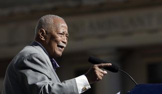 In this Thursday, Oct. 15, 2015, file photo, former New York City Mayor David Dinkins speaks during a ceremony to rename the Manhattan Municipal Building to the David N. Dinkins Building, in New York. Dinkins, New York City’s first African American mayor, died Monday, Nov. 23, 2020. He was 93. (AP Photo/Mary Altaffer, File)