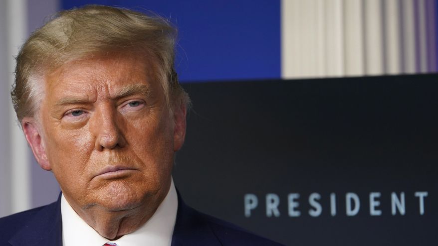 In this Friday, Nov. 20, 2020, file photo, President Donald Trump listens during an event in the briefing room of the White House in Washington. (AP Photo/Susan Walsh, File)  **FILE**