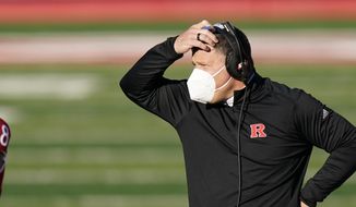 Rutgers head coach Greg Schiano looks on in the first quarter of an NCAA college football game against Indiana, Saturday, Oct. 31, 2020, in Piscataway, N.J. (AP Photo/Corey Sipkin)